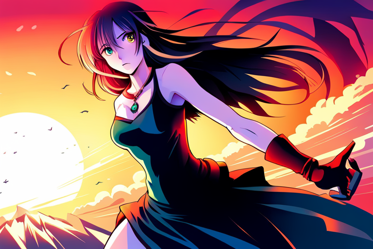 An AI generated image representing "An anime character is surrounded by an aura of electricity, standing as a silhouette against an angry sky. The atmosphere is alive with tension as they prepare to battle a monster with their supernatural abilities. The light is wild and chaotic, yet there is a sense of power and strength radiating from the character. The colours are bright and energetic, with blues, purples and greens flickering around them."