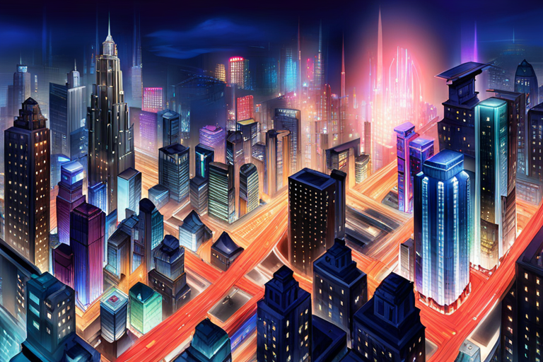 An AI generated image representing "An anime-inspired futuristic cityscape with towering skyscrapers, flying vehicles, and holographic advertisements, bustling with anime characters going about their daily lives."
