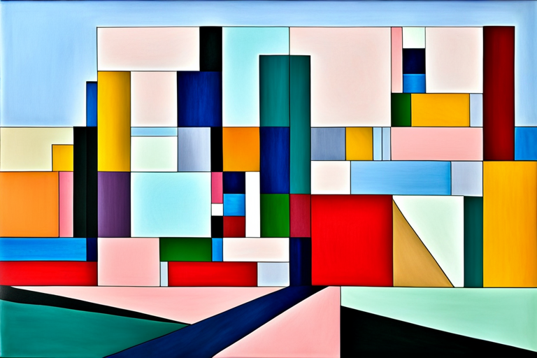 An AI generated image representing "Craft a piece featuring vivid, muted pastel colors in geometric shapes with a dynamic arrangement, taking inspiration from the works of Piet Mondrian."