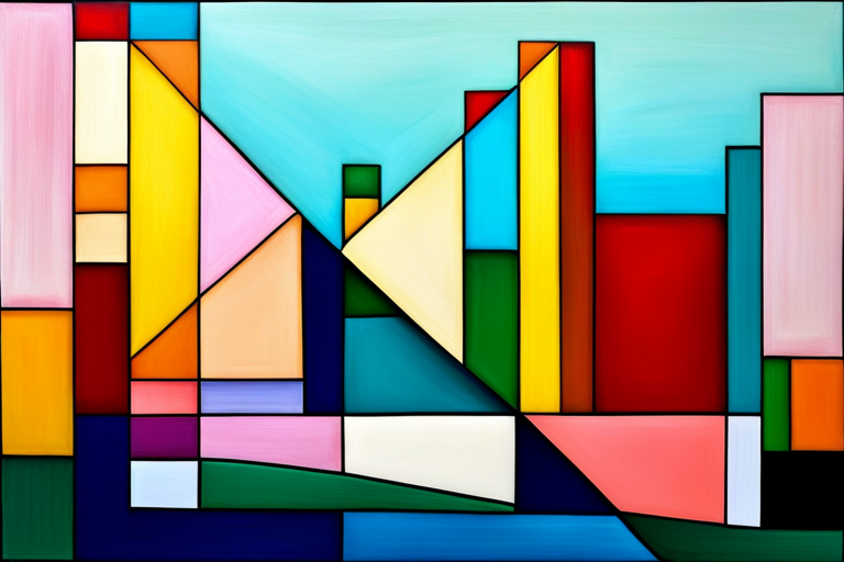 AI generated art representing "Craft a piece featuring vivid, muted pastel colors in geometric shapes with a dynamic arrangement, taking inspiration from the works of Piet Mondrian, oil paint, textured."