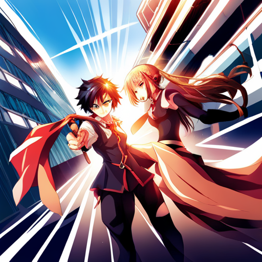 An AI generated image representing "2 anime characters with superpowers battle in the street of tokyo, bright summers day, with cityscape in the background."