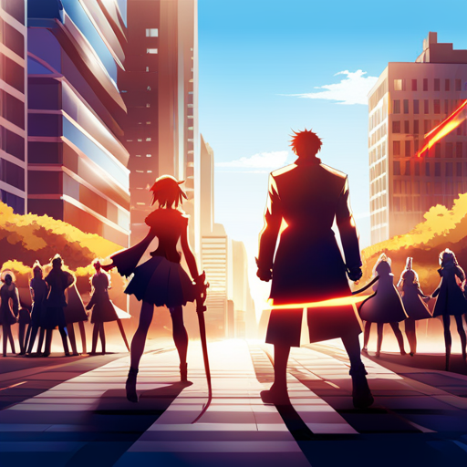 An AI generated image representing "2 anime characters with superpowers battle in the street of tokyo, bright summers day, with cityscape in the background."