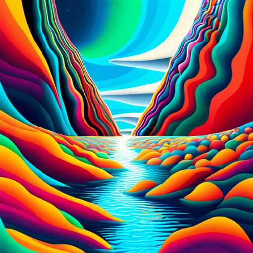 An AI generated image representing "A surreal landscape with bright, trippy colors and distorted perspectives, evoking a sense of otherworldliness."