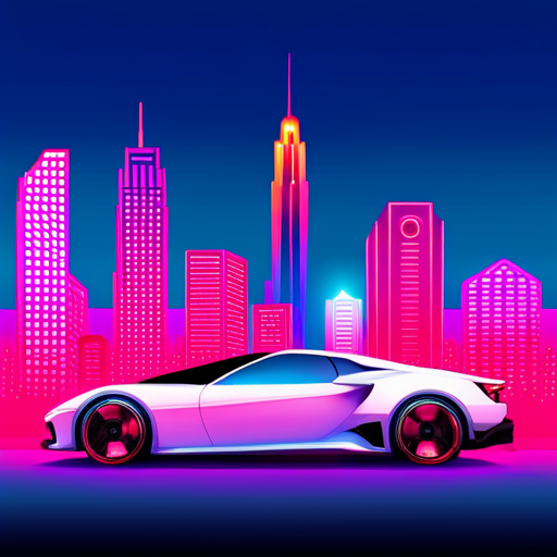 An AI generated image representing "Design a digital illustration of a retro-futuristic car, set against a neon-lit cityscape."