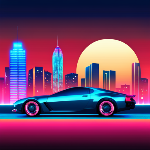 An AI generated image representing "Design a digital illustration of a retro-futuristic car, set against a neon-lit cityscape."