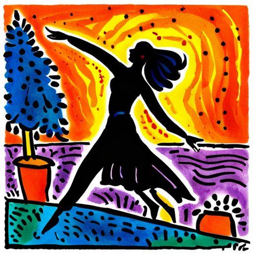 AI generated art representing "line drawing, pen and ink, silhouette dancing freely alone, by Henri Matisse"
