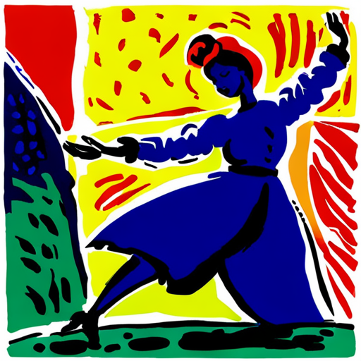 AI generated art representing "line art, pen and ink, silhouette dancing freely alone, by Henri Matisse"