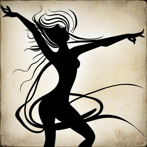 AI generated art representing "line art, pen and ink, female silhouette dancing freely alone, by picasso"