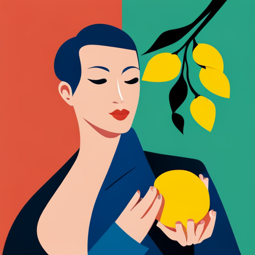 An AI generated image representing "a lemon hanging off a branch, minimalist, in style of henri matisse. "