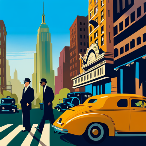 An AI generated image representing "a painting of a scene from a 1920s american gangster movie, new york city."